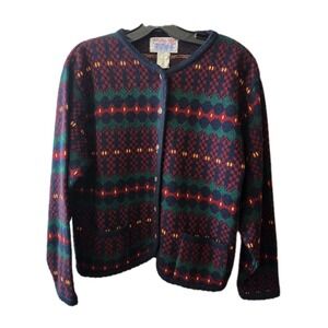 Vintage Rally-Ho Knit Cardigan Sweater, Cabin Core  XL Nordic Fair Isle Acrylic